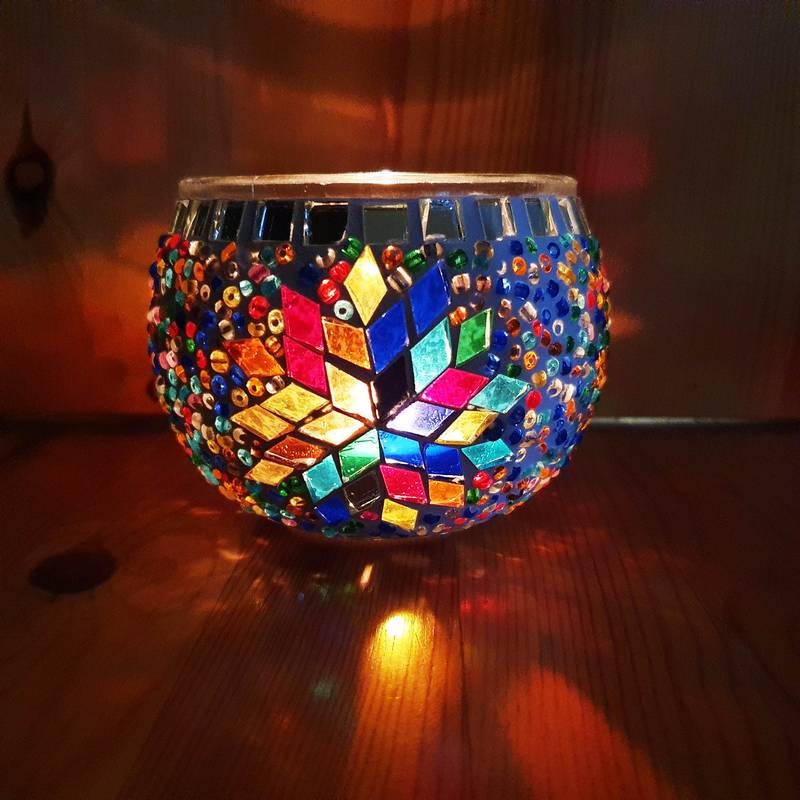 Coloured Glass Candle Holder - Hand-Crafted in Turkey