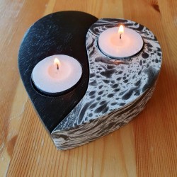 Wooden Heart Yin Yang Candle Holder