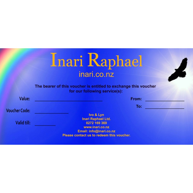 Gift Voucher for services from Inari Raphael Ltd - Shamanic Healing, Land & House Clearing, see www.inari.co.nz