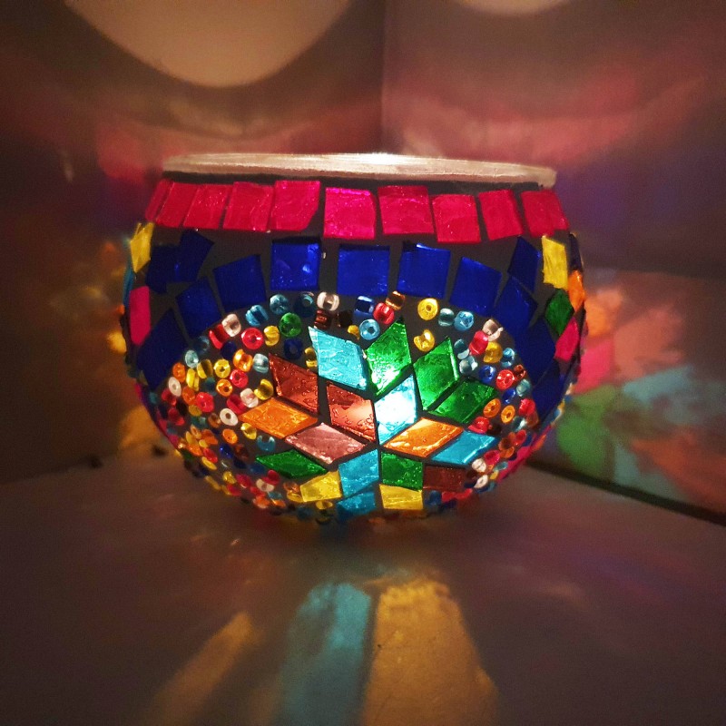 Coloured Glass Candle Holder - Hand-Crafted in Turkey