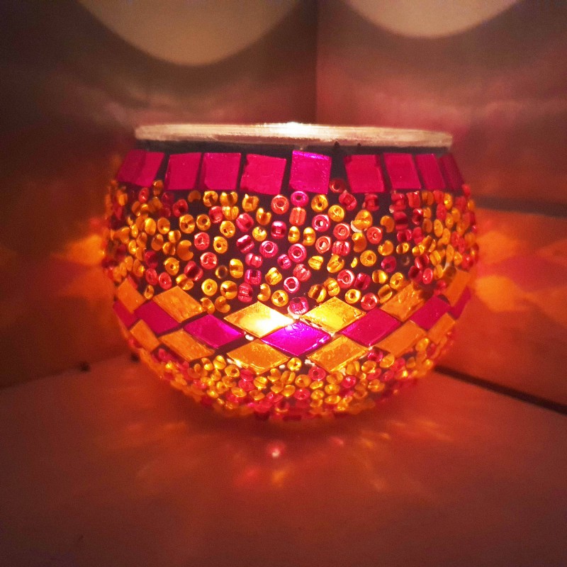 Coloured Glass Candle Holder - Hand-Crafted in Turkey