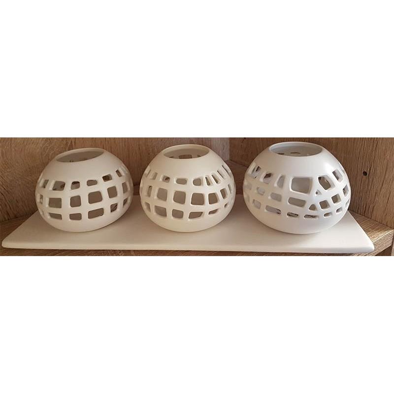 Three candle holders on tray Three candle holders on tray
