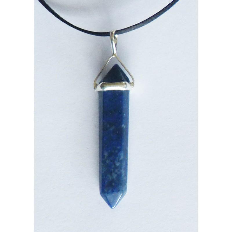 Blue Agate Double Terminated Silver Metal Pendant.