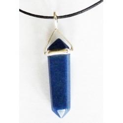 Blue Agate Double Terminated Silver Metal Pendant.